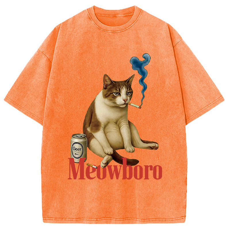 Modecanvas Cigarette Kitten Smoking Cat Meme Washed T-Shirt