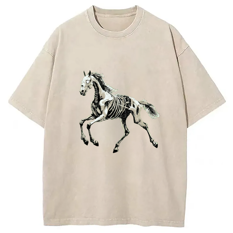 Modecanvas Horse Funny Meme Vintage DTG Printing Washed T-Shirt-modecanvas