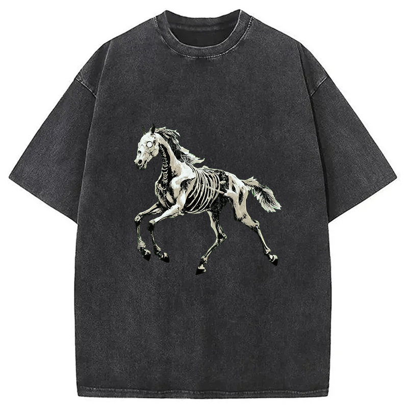 Modecanvas Horse Funny Meme Vintage DTG Printing Washed T-Shirt-modecanvas