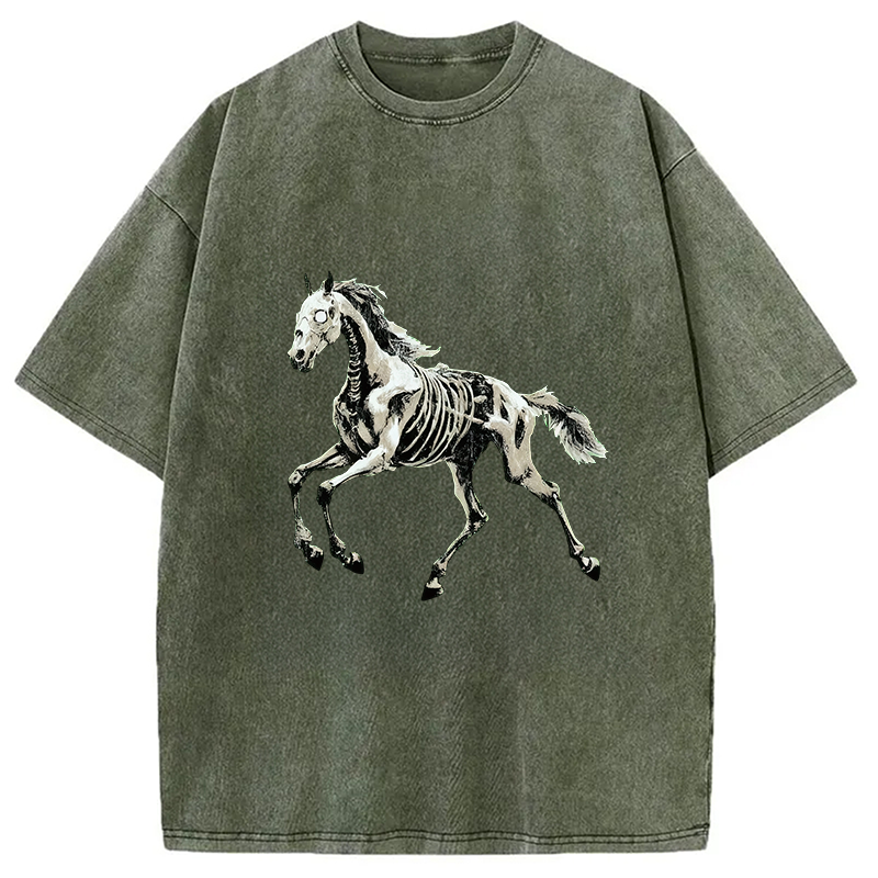 Modecanvas Horse Funny Meme Vintage DTG Printing Washed T-Shirt-modecanvas