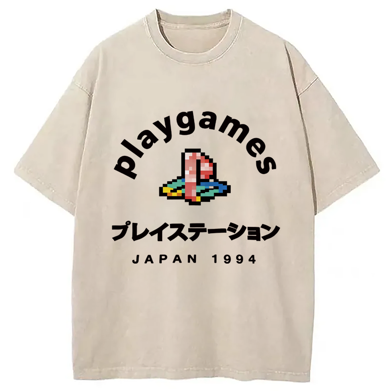 Modecanvas Play Games Japan Washed T-Shirt-modecanvas