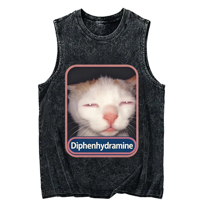 Modecanvas Diphenhydramine Meme Cat DTG Printing Washed Tank-modecanvas