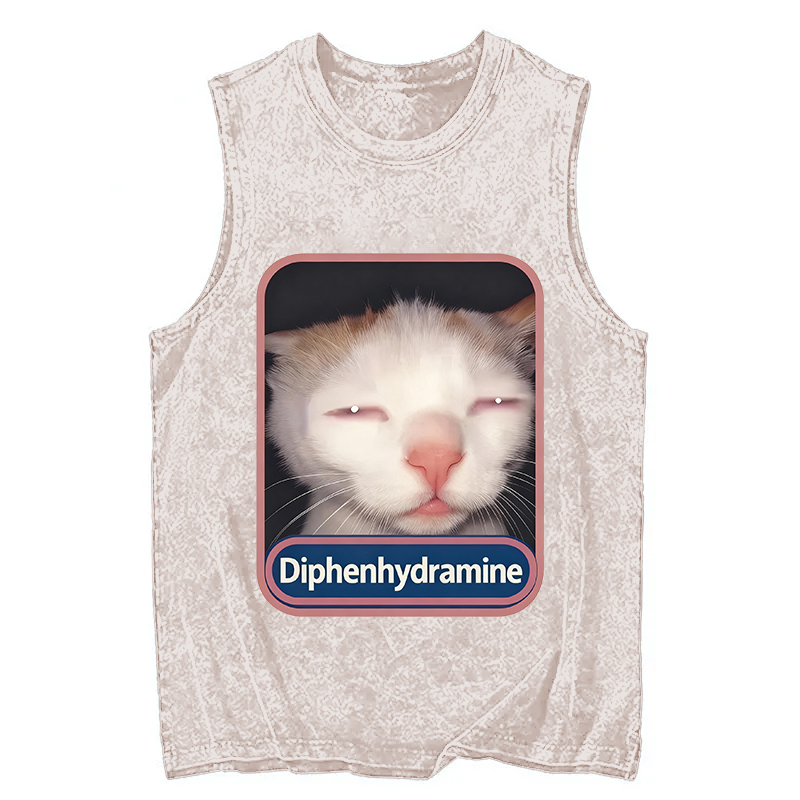 Modecanvas Diphenhydramine Meme Cat DTG Printing Washed Tank-modecanvas