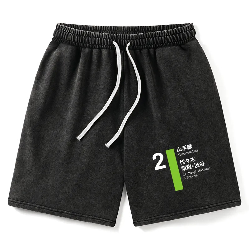 Modecanvas Yamanote Line Shibuya and Harajuku Washed Shorts