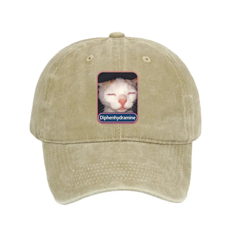 Modecanvas diphenhydramine Meme Cat Washed Cap-modecanvas