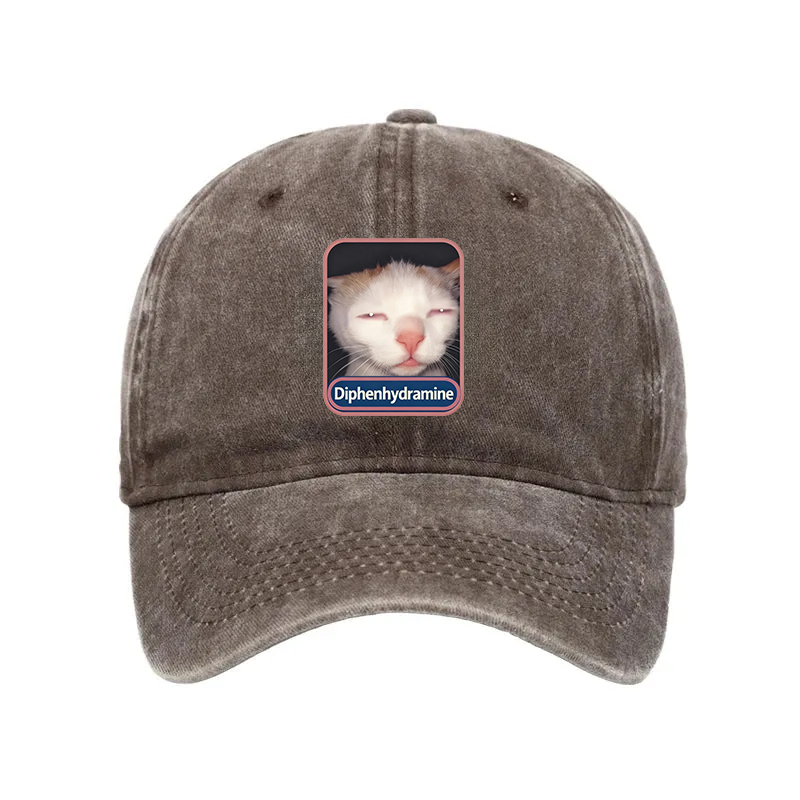 Modecanvas diphenhydramine Meme Cat Washed Cap-modecanvas