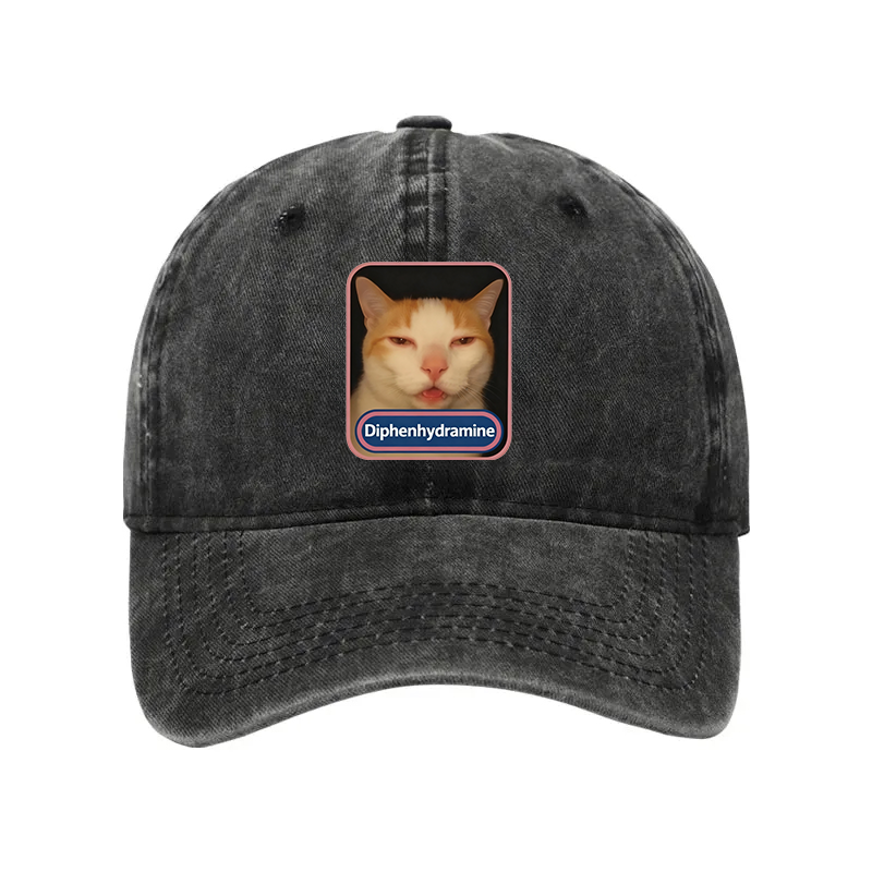 Modecanvas Pink Diphenhydramine Meme Cat Washed Cap-modecanvas