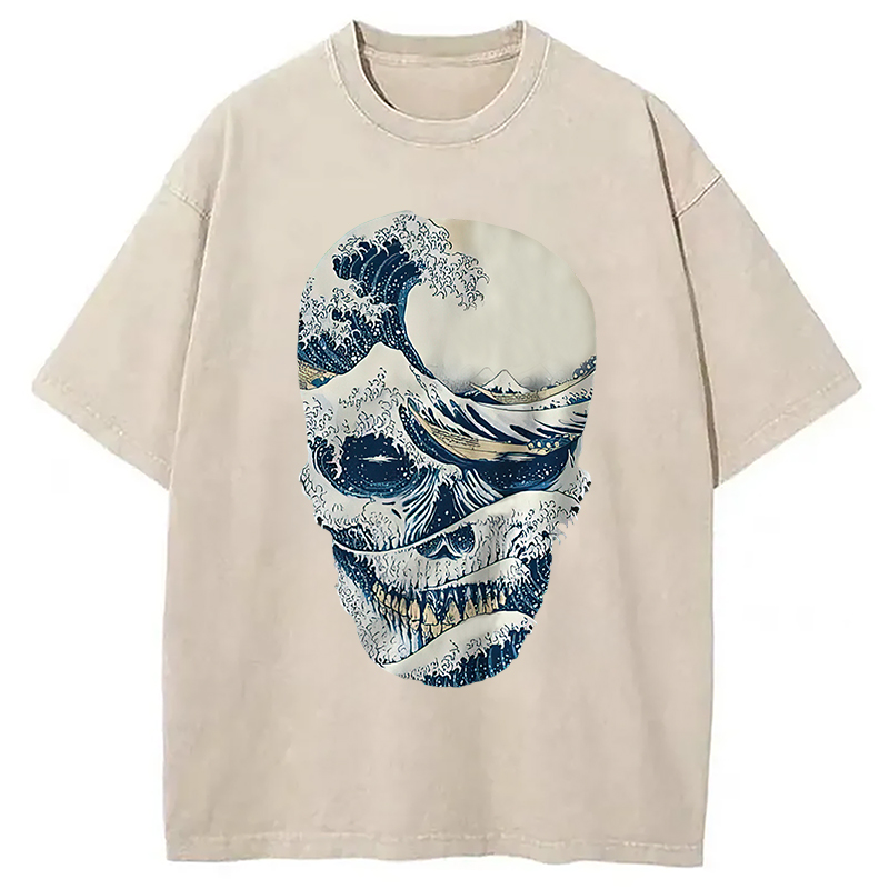 Modecanvas The Great Wave Off Skull Washed T-Shirt