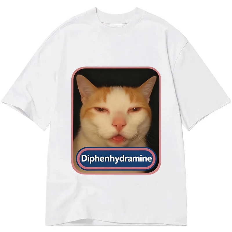 Modecanvas Pink Diphenhydramine Meme Cat DTG Printing Classic T-Shirt-modecanvas