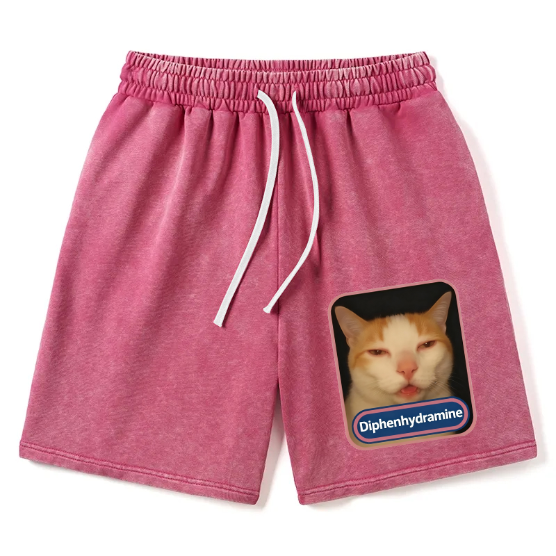 Modecanvas Pink Diphenhydramine Meme Cat Washed Short