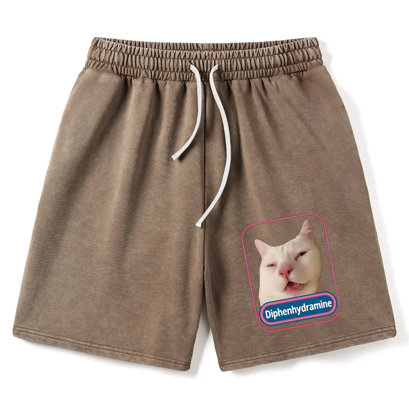 Modecanvas Funny Diphenhydramine Meme Cat Washed Short