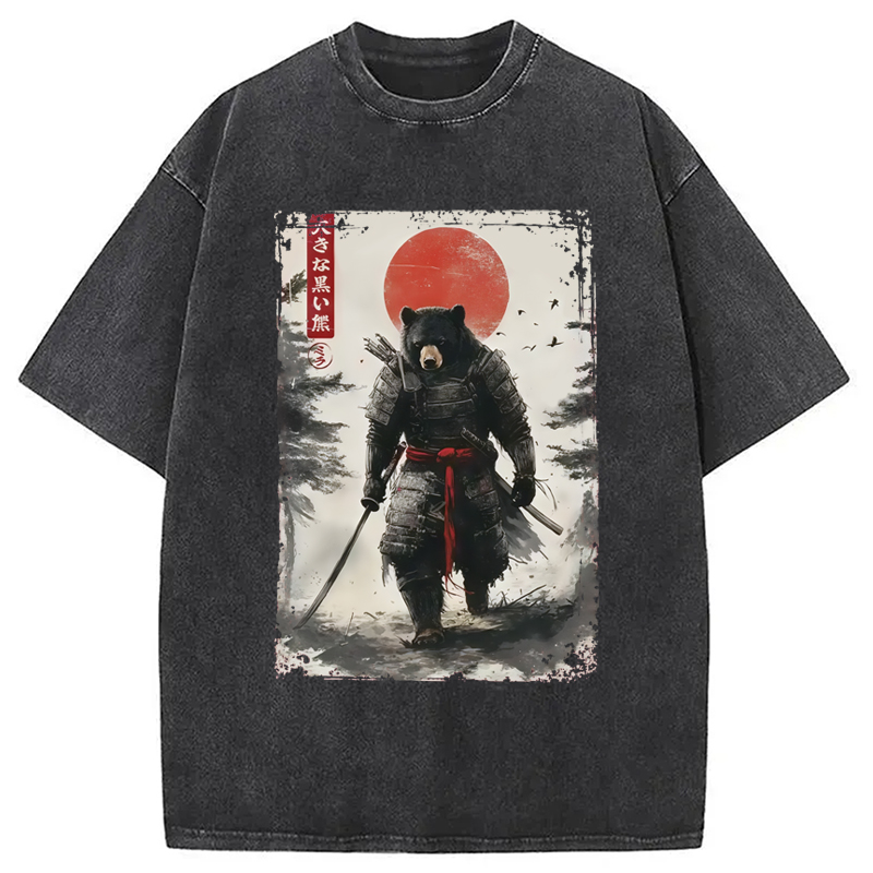 Modecanvas Retro Black Bear Samurai Washed T-Shirt