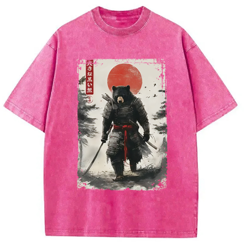 Modecanvas Retro Black Bear Samurai Washed T-Shirt