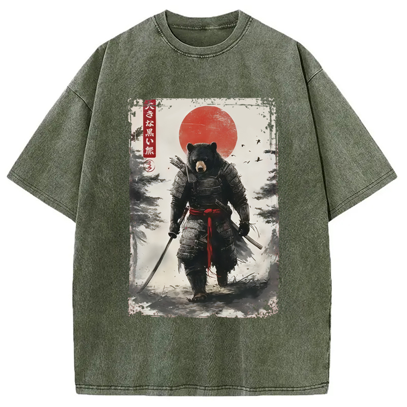 Modecanvas Retro Black Bear Samurai Washed T-Shirt