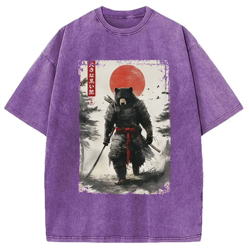 Modecanvas Retro Black Bear Samurai Washed T-Shirt