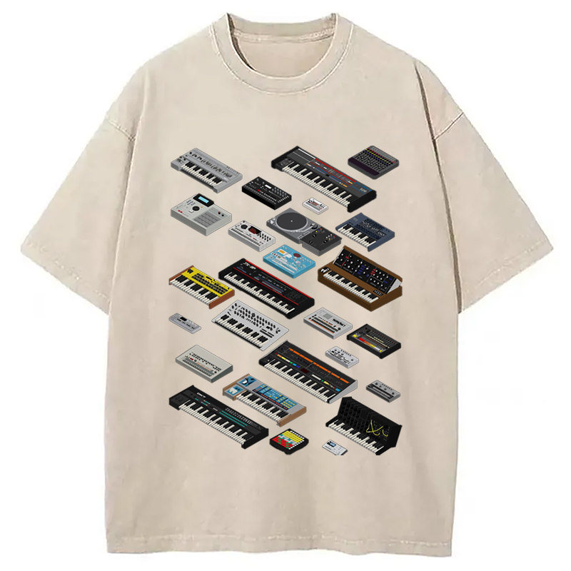 Modecanvas Synthesizer Fan Collection Washed T-Shirt-modecanvas