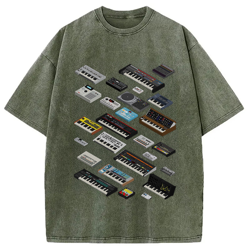 Modecanvas Synthesizer Fan Collection Washed T-Shirt-modecanvas
