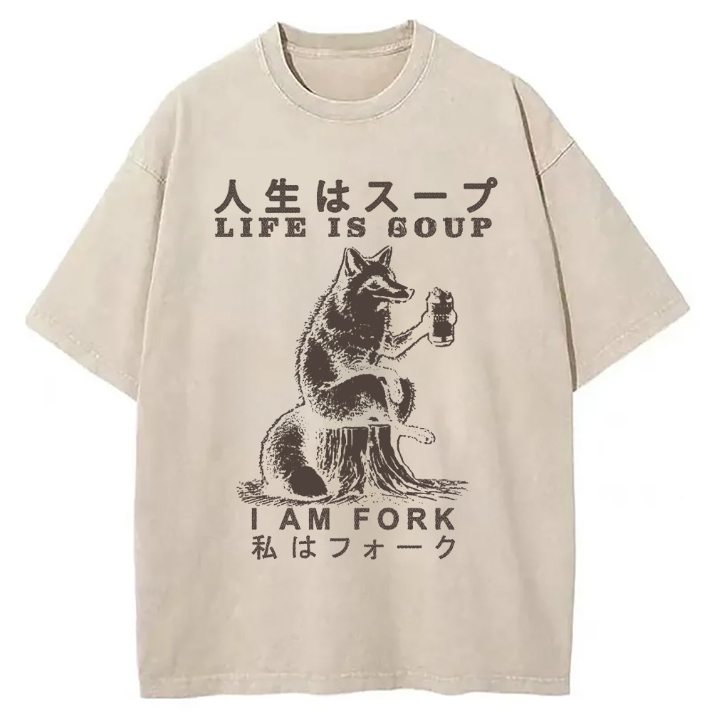 Modecanvas Life Is Soup I Am Fork Funny Washed T-Shirt
