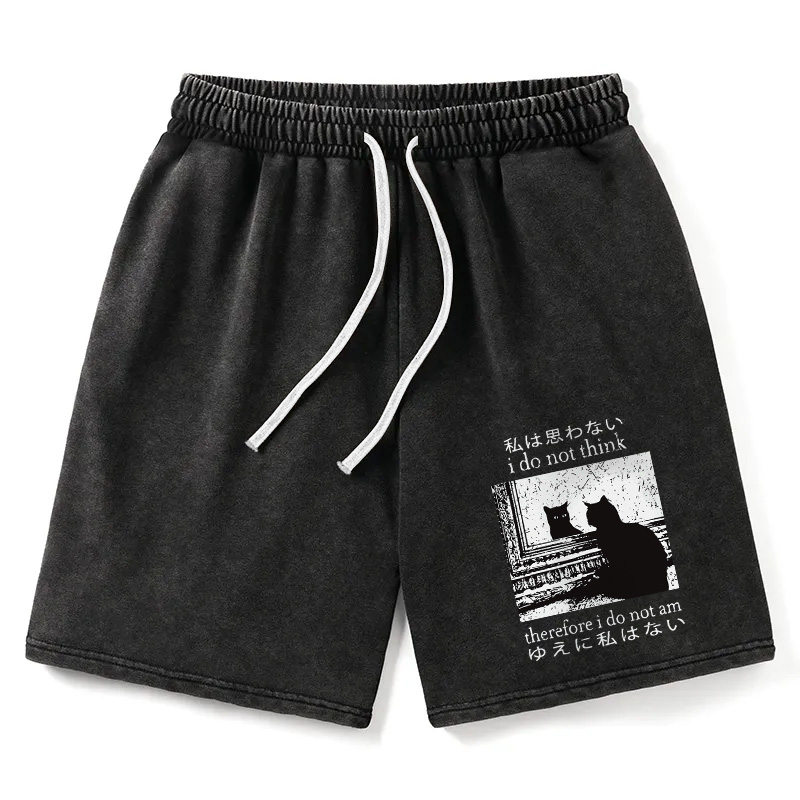 Modecanvas Thinking Cat Washed Short