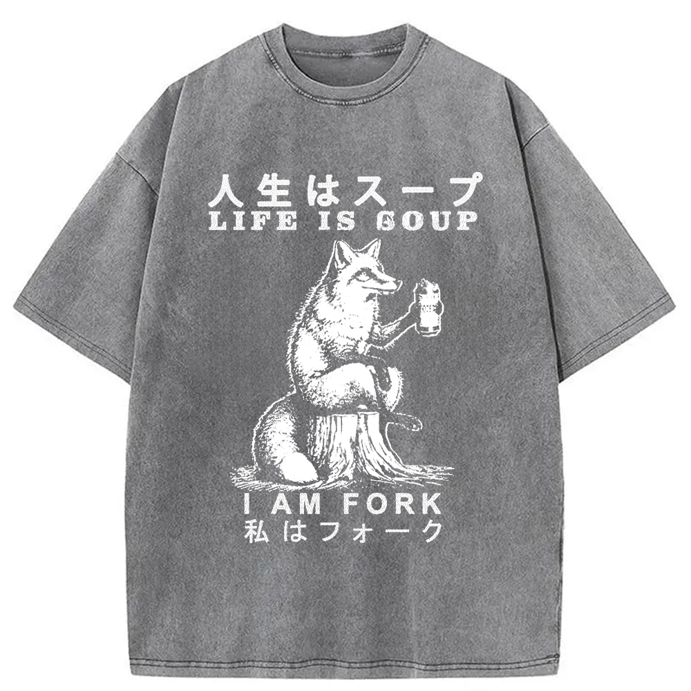 Modecanvas Life Is Soup I Am Fork Funny Washed T-Shirt