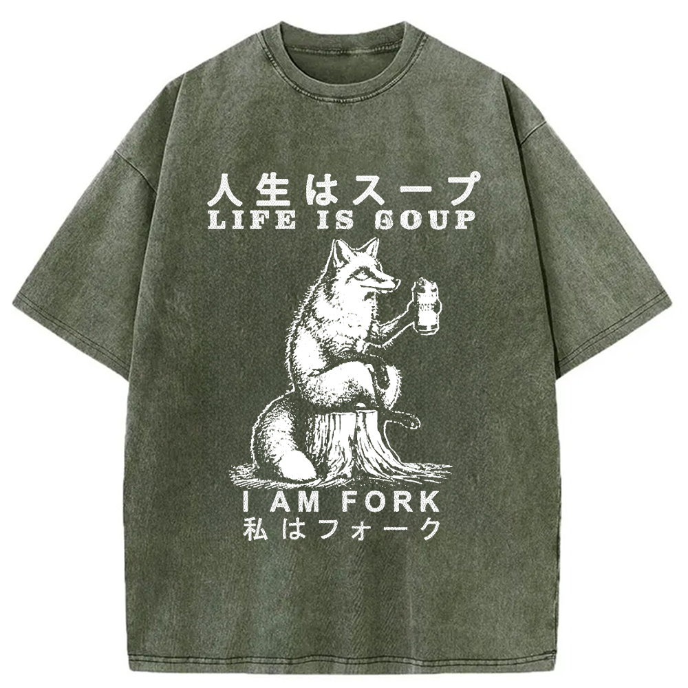 Modecanvas Life Is Soup I Am Fork Funny Washed T-Shirt