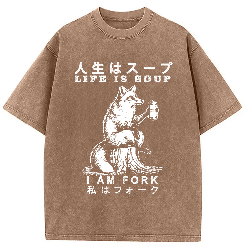 Modecanvas Life Is Soup I Am Fork Funny Washed T-Shirt