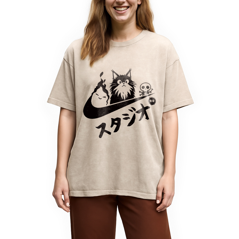 Modecanvas Black Cat Vintage Washed T-Shirt