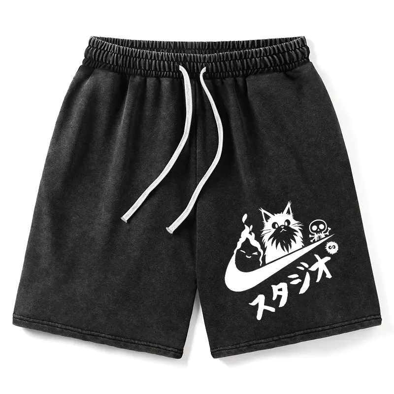 Modecanvas Black Cat Vintage Washed Short