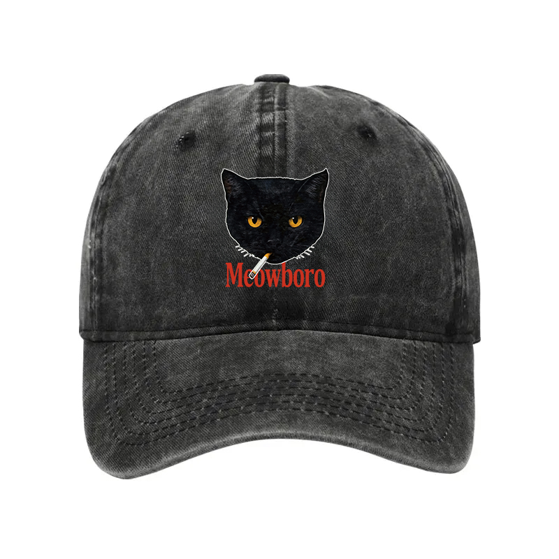 Modecanvas Smoking Black Cat Vintage Washed Cap-modecanvas
