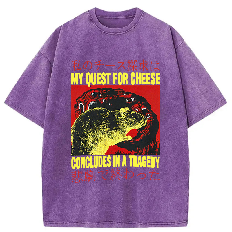 Modecanvas My Quest For Cheese Rat Japanese Washed T-Shirt-modecanvas