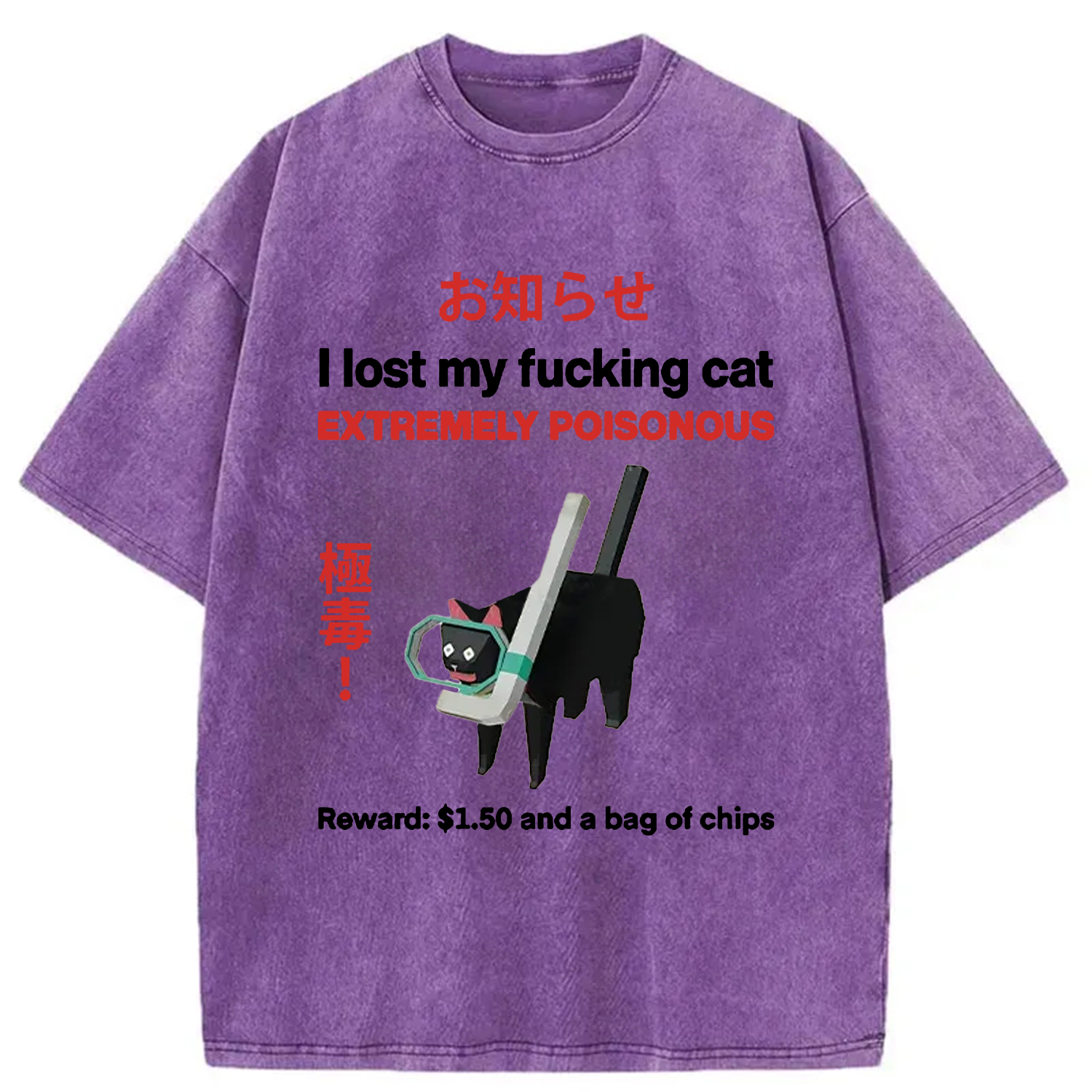 Modecanvas Find The Toxic Cat Funny Washed T-Shirt-modecanvas