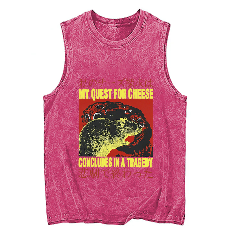 Modecanvas My Quest For Cheese Rat Japanese DTG Printing Washed Tank-modecanvas