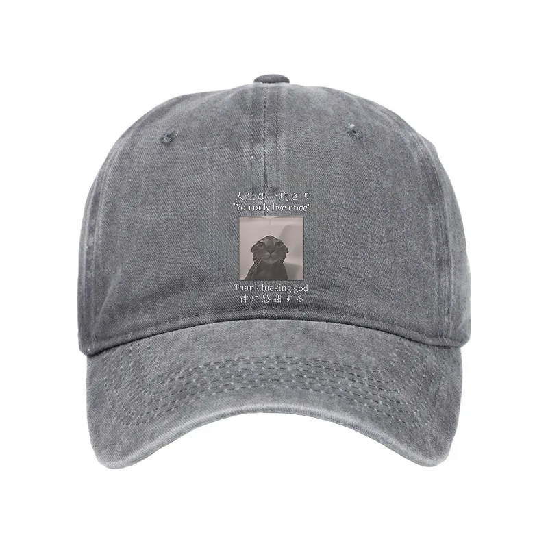 Modecanvas Funny Melancholy Cat Washed Cap-modecanvas