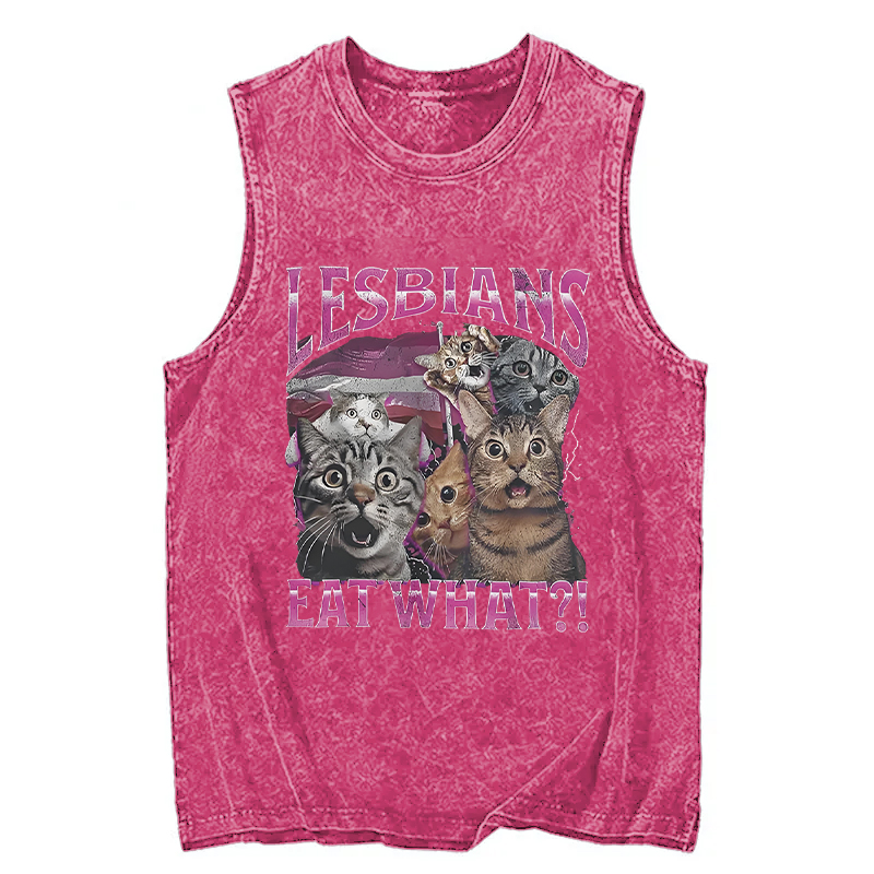 Modecanvas Lesbians Eat What?! Funny DTG Printing Washed Tank-modecanvas