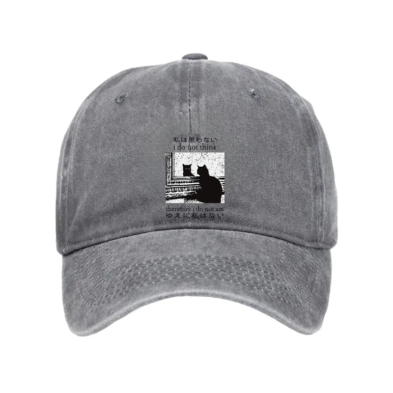 Modecanvas Thinking Cat Washed Cap-modecanvas