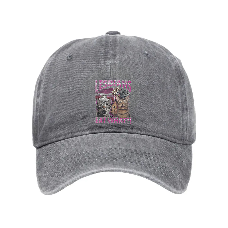 Modecanvas Lesbians Eat What?! Funny Washed Cap-modecanvas