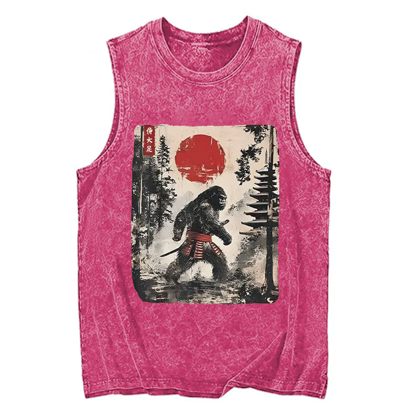 Modecanvas Japanese Samurai Bigfoot DTG Printing Washed Tank-modecanvas