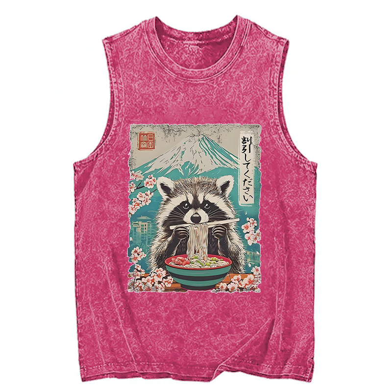 Modecanvas Please Give Raccoon A Discount DTG Printing Washed Tank-modecanvas