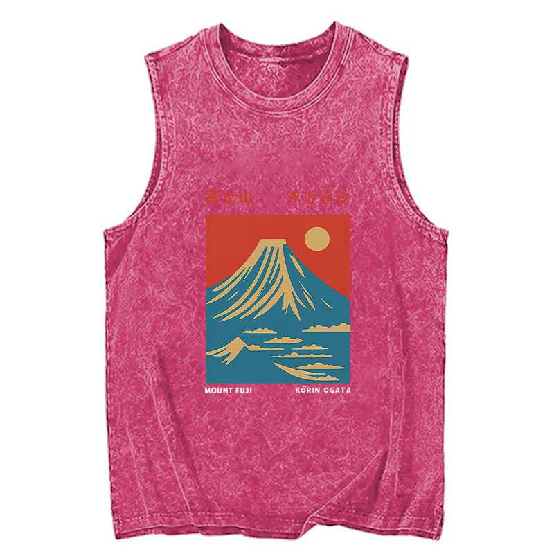 Modecanvas Mount Fuji Vintage DTG Printing Washed Tank-modecanvas