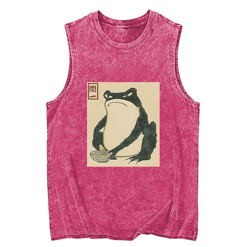 Modecanvas Matsumoto Hoji Japanese Frog DTG Printing Washed Tank-modecanvas
