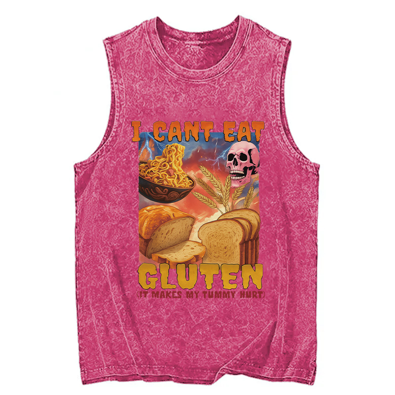 Modecanvas I Can't Eat Gluten Funny Meme DTG Printing Washed Tank-modecanvas