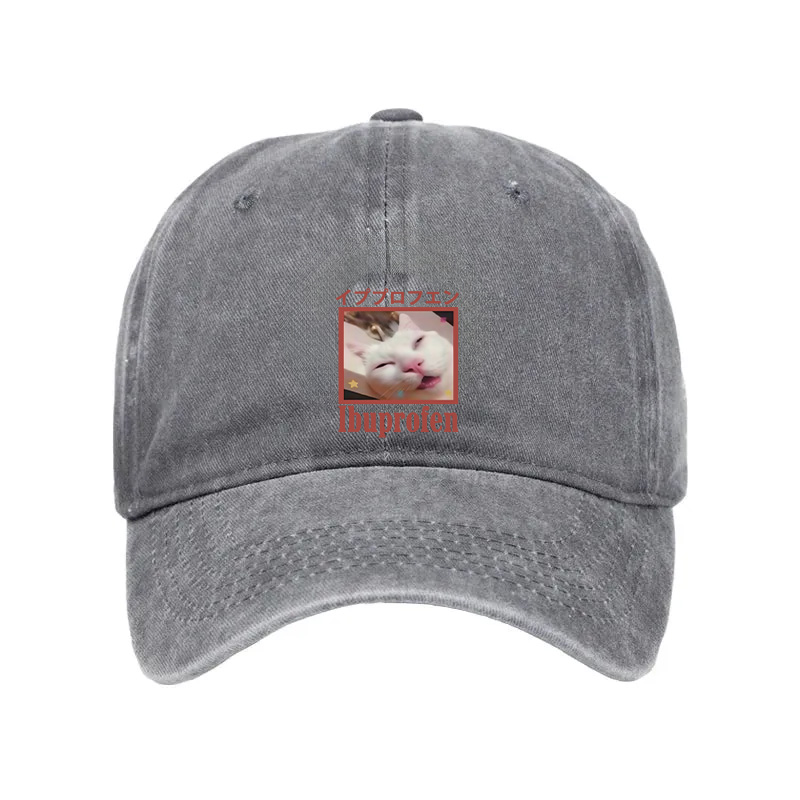 Modecanvas Ibuprofen Meme Cat Washed Cap-modecanvas