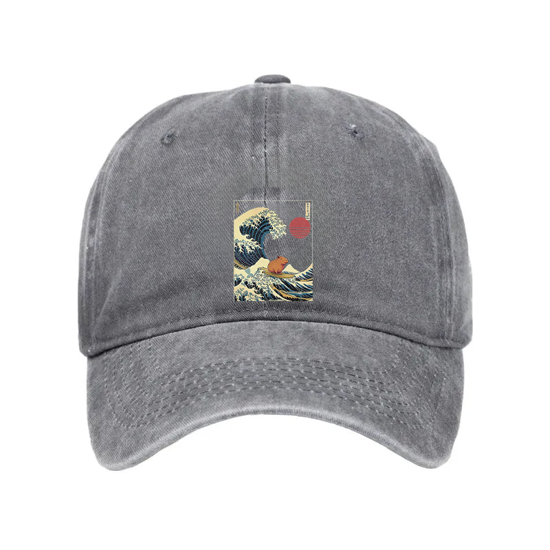 Modecanvas Capybara Surfing Washed Cap-modecanvas