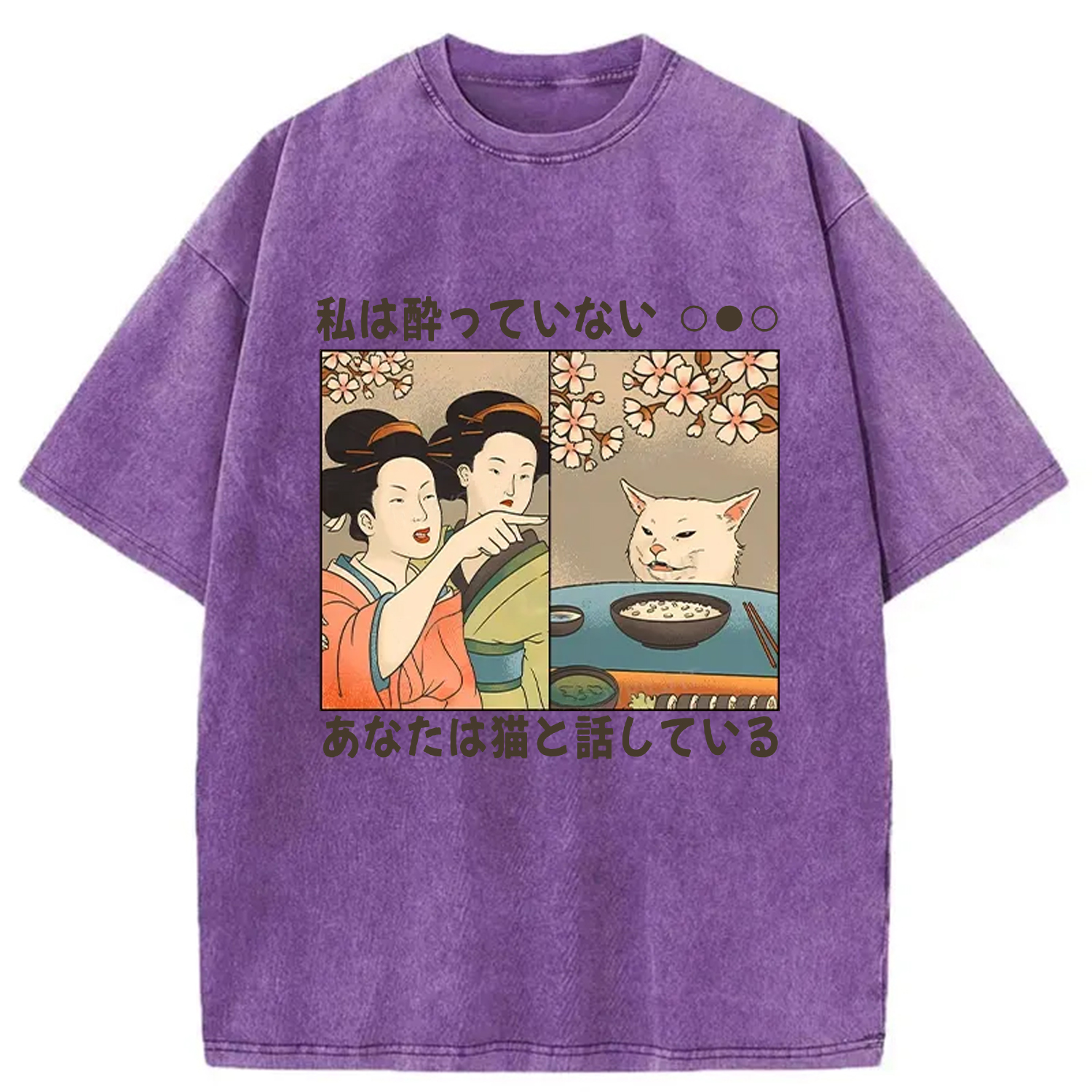 Modecanvas Japanese Woman Shouting at a Cat Washed T-Shirt-modecanvas