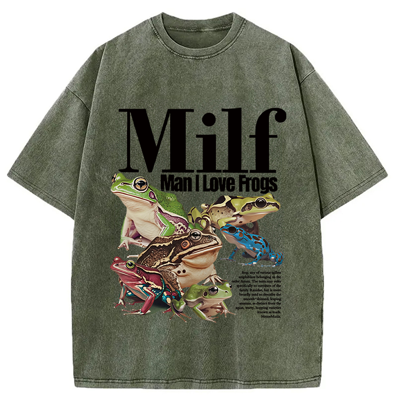 Modecanvas Man I Love Frogs Meme Washed T-Shirt-modecanvas