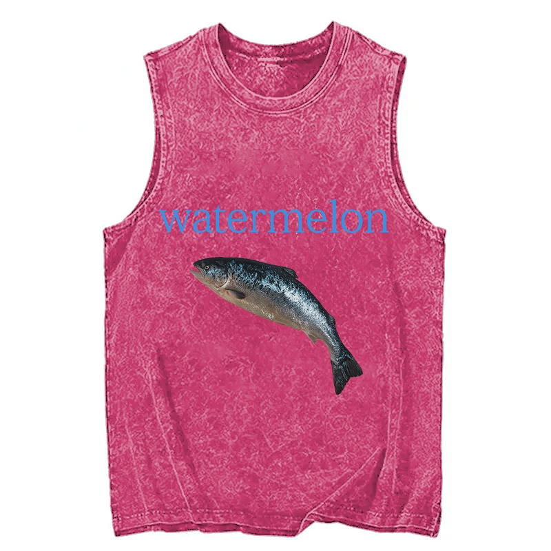 Modecanvas Watermelon Fish DTG Printing Washed Tank-modecanvas