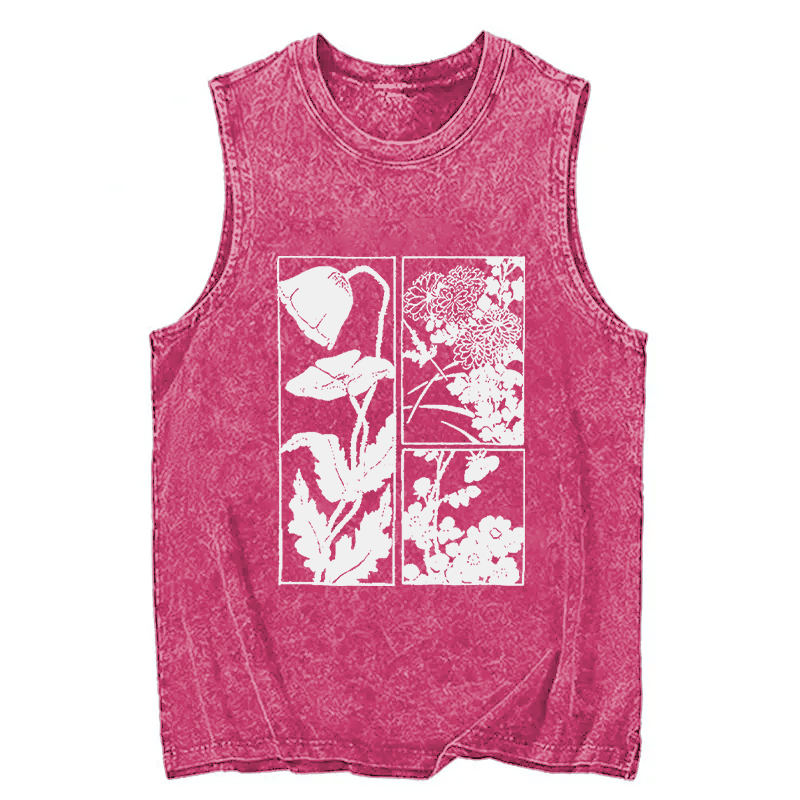 Modecanvas Woodcut Flowers DTG Printing Washed Tank-modecanvas