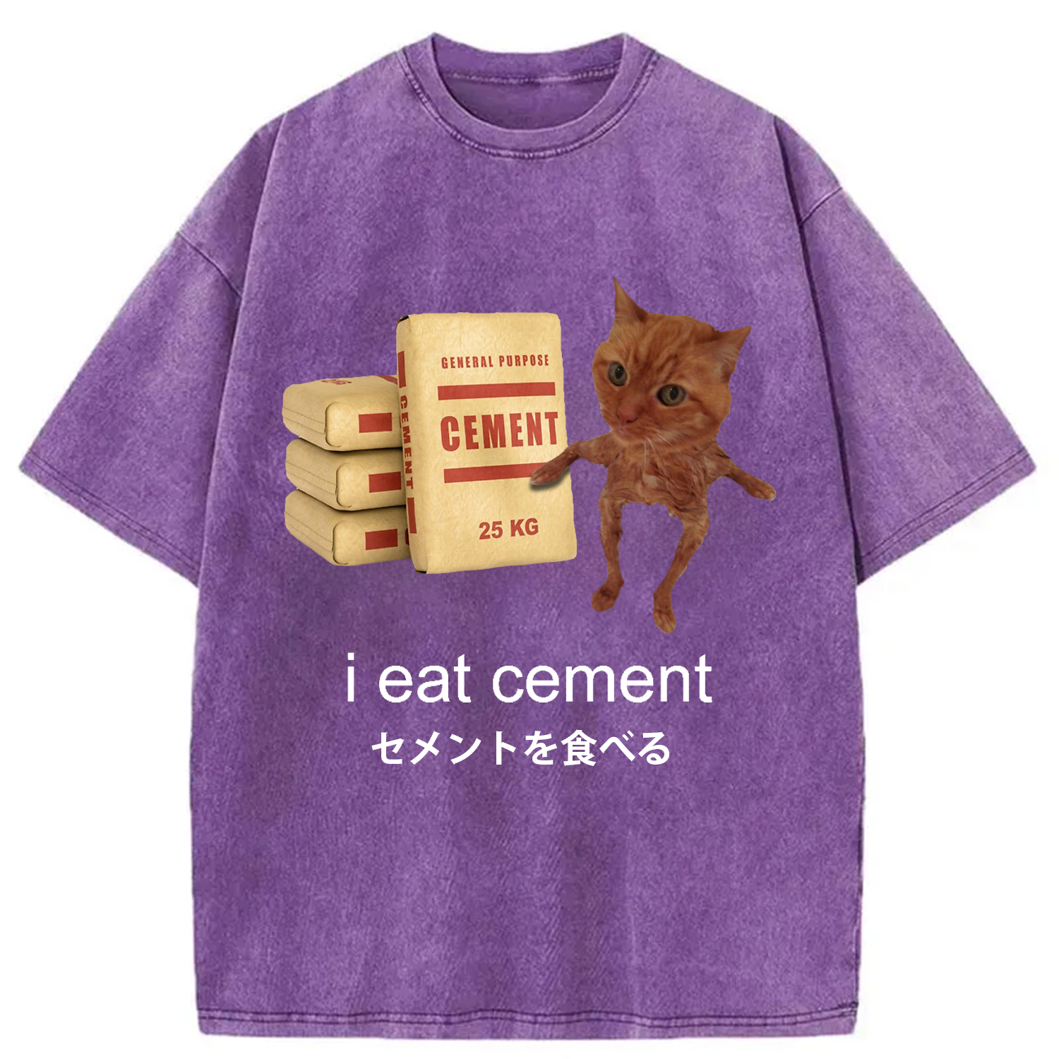 Modecanvas I Eat Cement Meme Washed T-Shirt-modecanvas