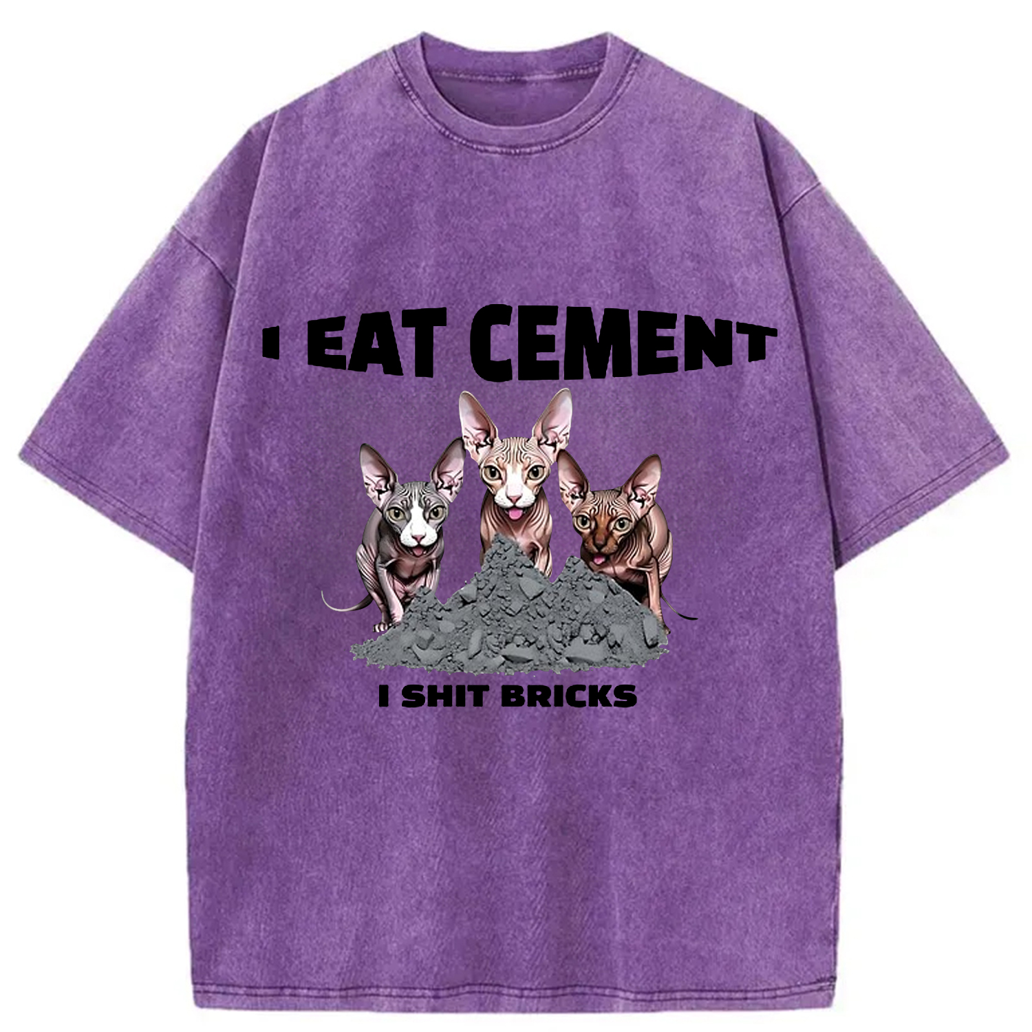 Modecanvas I Eat Cement Cursed Cat Meme Washed T-Shirt