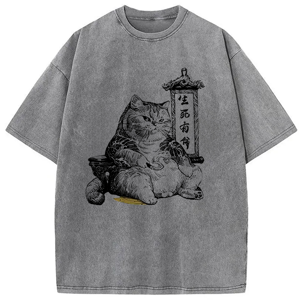 Modecanvas Gangster Cats Creative Washed T-Shirt